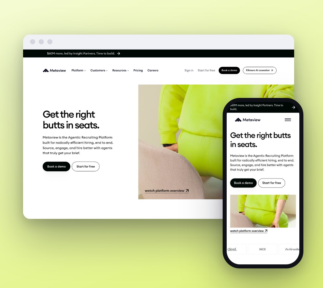 Metaview: New homepage and product pages for an AI recruiting platform.